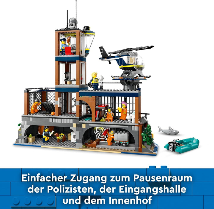 Stație de poliție LEGO City pe insula închisorii, jucărie de poliție cu elicopter, barcă și rechin, set cu 7 minifigurine și câine, cadou aniversar pentru băieți și fete de la 7 ani 60419 Seturi de constructie Besuche den LEGO-Store