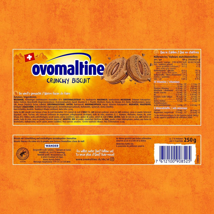 Biscuiți crocanți Ovomaltine cu ciocolată - Biscuiți crocanți cu cremă Ovomaltine, preparați din cea mai fină pudră de cacao, sustenabil (1 x 250g)