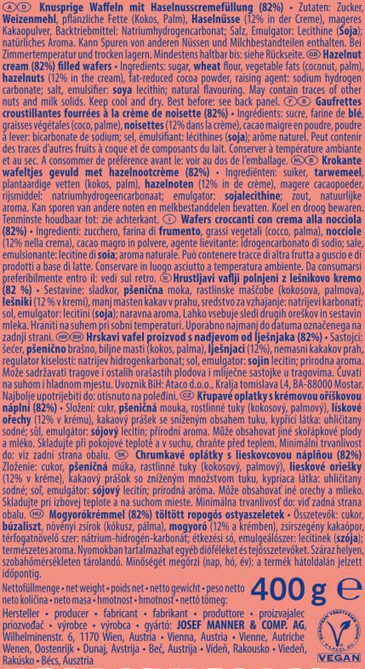 Manner Napolitans | Vafe crocante vegane cu cremă de alune | 1 pachet (400 g)