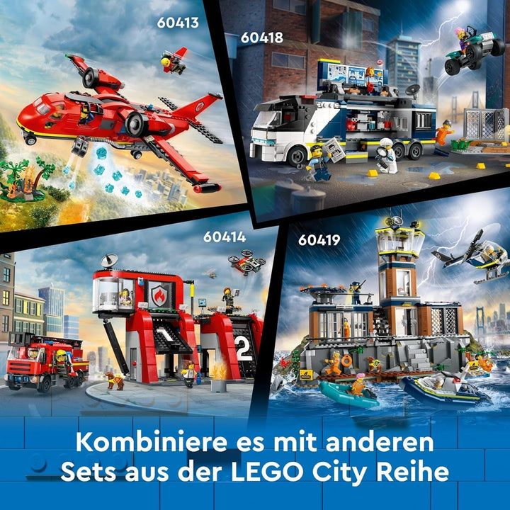Camion de poliție LEGO City cu laborator, set de poliție cu quad și camion de jucărie pentru copii, cadou pentru băieți și fete de la 7 ani, plus 5 minifigurine - 2 polițiști, 1 om de știință și 2 escroci 60418 Seturi de constructie Besuche den LEGO-Store