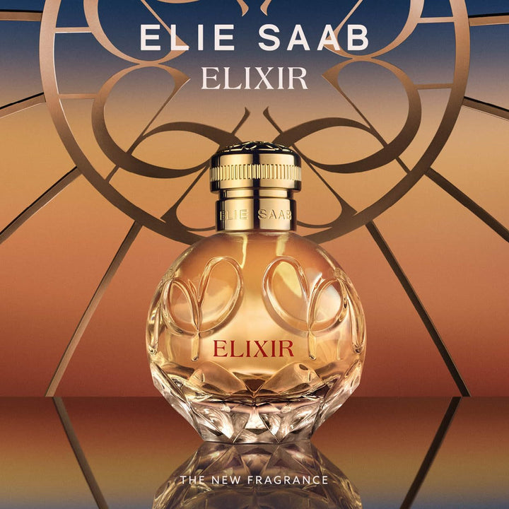 Elie Saab Elixir 100 ml – Apă de parfum – Parfum pentru femei – Parfum floral-lemnos de chihlimbar – Note florale și de chihlimbar – Sticlă transparentă, în formă de bijuterie