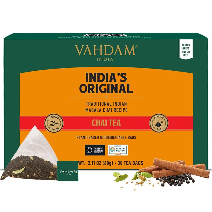 VAHDAM, ceai verde din Himalaya (30 pliculețe de ceai piramidale) 100% pur și aromat | Ceai verde natural cu frunze întregi | Proaspăt și direct de la sursa din India | Se prepară fierbinte sau rece