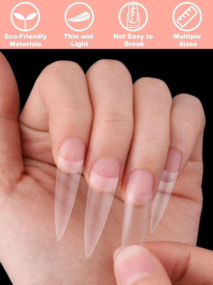 EBANKU 500 bucăți vârfuri unghii false artificiale, vârfuri mate cu gel moale, transparente, vârfuri unghii artificiale pentru extensii de unghii, set unghii false, 12 mărimi-A