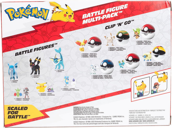 Pokémon Battle Ready! Set de figurine 6 piese - 11.4 Cm Ash & Launching Pikachu, 5.1 Cm Charmander, Rowlet, Piplup, Zorua - Licențiat oficial - Cadou de Paște pentru copii, băieți, fete Action figures Naty Shop
