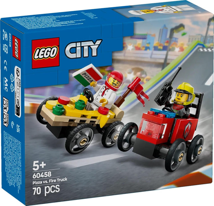 LEGO City Pizza Delivery Van Vs. Pizza Truck - Jucărie cu cutie de săpun pentru fete și băieți de la 5 ani - Set de construcție cu 2 minifigurine șofer - Cadou aniversar și de vacanță 60458 Seturi de constructie Besuche den LEGO-Store