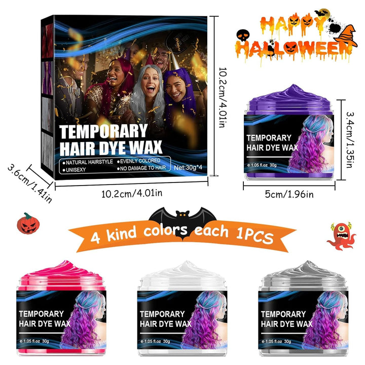 Vopsea de păr temporară de Halloween 4 culori, ceară de culoare pentru păr, Styling Hair Tone pentru bărbați femei, pentru Halloween Cosplay Party Vopsea pentru par Naty Shop