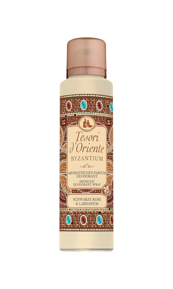 Deodorant parfumat aromatic TESORI D'ORIENTE „Byzantium” 150 ml, cu trandafir negru și labdanum, protecție 24 de ore, ritual de wellness pentru corp și simțuri