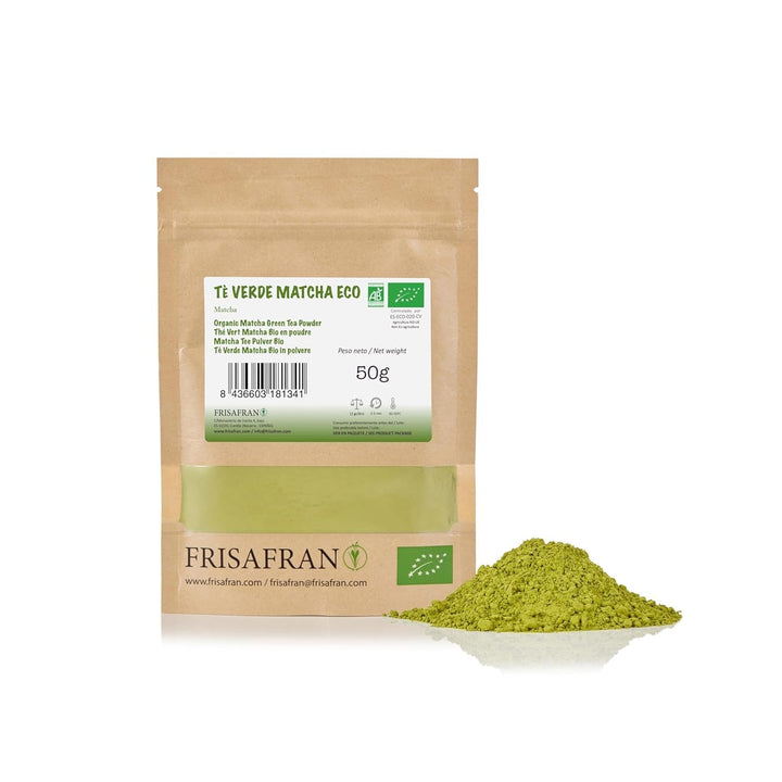 FRISAFRAN | Ceai Matcha organic 50G | Ceai organic pudră | 100% natural | Ceai verde Matcha organic pudră | Calitate ceremonială | Cultivat în Japonia | Detox vegan | Băuturi smoothie | Multivitamine | Detoxifiere