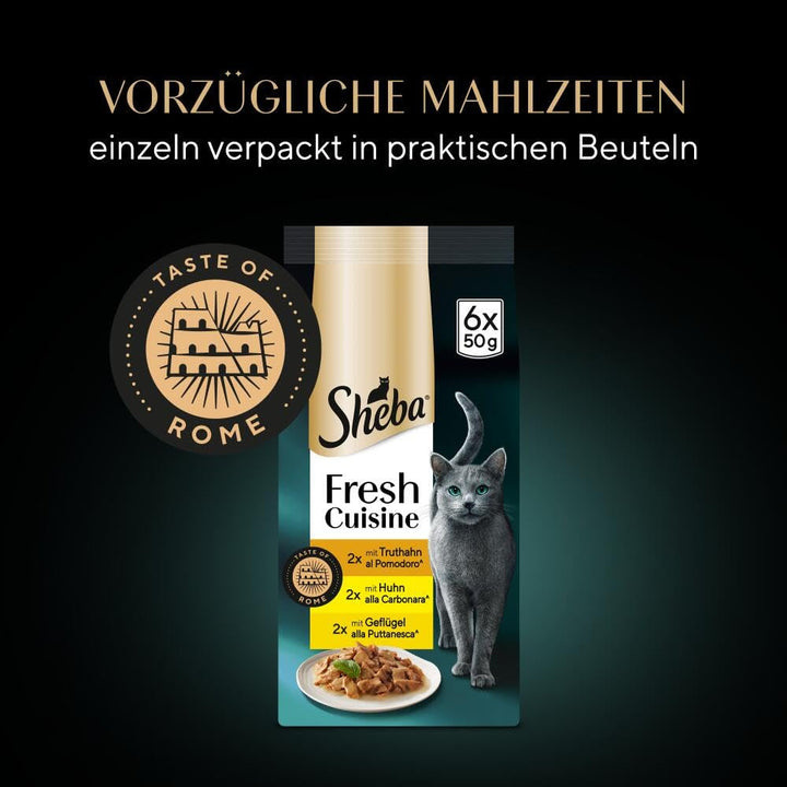 Sheba Portion Bag Wet Cat Food Multipack Fresh Cuisine Taste of Rome With Turkey And Chicken, 6X6X50G - Hrană fină pentru pisici făcută din curcan și pui