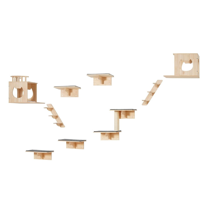 VEVOR Perete de cățărat, Rafturi și stinghii pentru pisici cu trambulină, Paturi pentru pisici, Hamace și Arbore pentru pisici, Mobilier și rafturi pentru pisici de până la 18 kg pentru dormit, joacă, cățărat, Set de 9