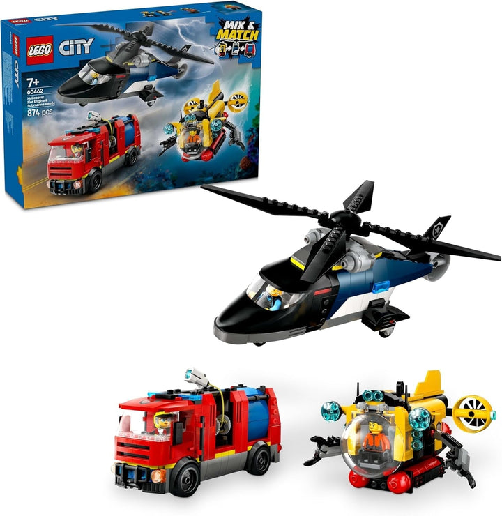 Set combinat LEGO City cu elicopter, mașina leului și submarin și 3 minifigurine - vehicule de jucărie construibile pentru băieți și fete de la 7 ani - cadou de ziua de naștere și de vacanță 60462 Seturi de constructie Besuche den LEGO-Store Titlu implicit