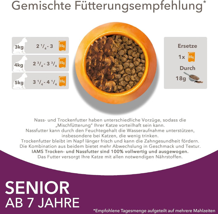 IAMS Delights Senior Cat Food Wet - Multipack cu pui și pește în sos, hrană umedă de înaltă calitate pentru pisici bătrâne de la 7 ani, 12 X 85 G