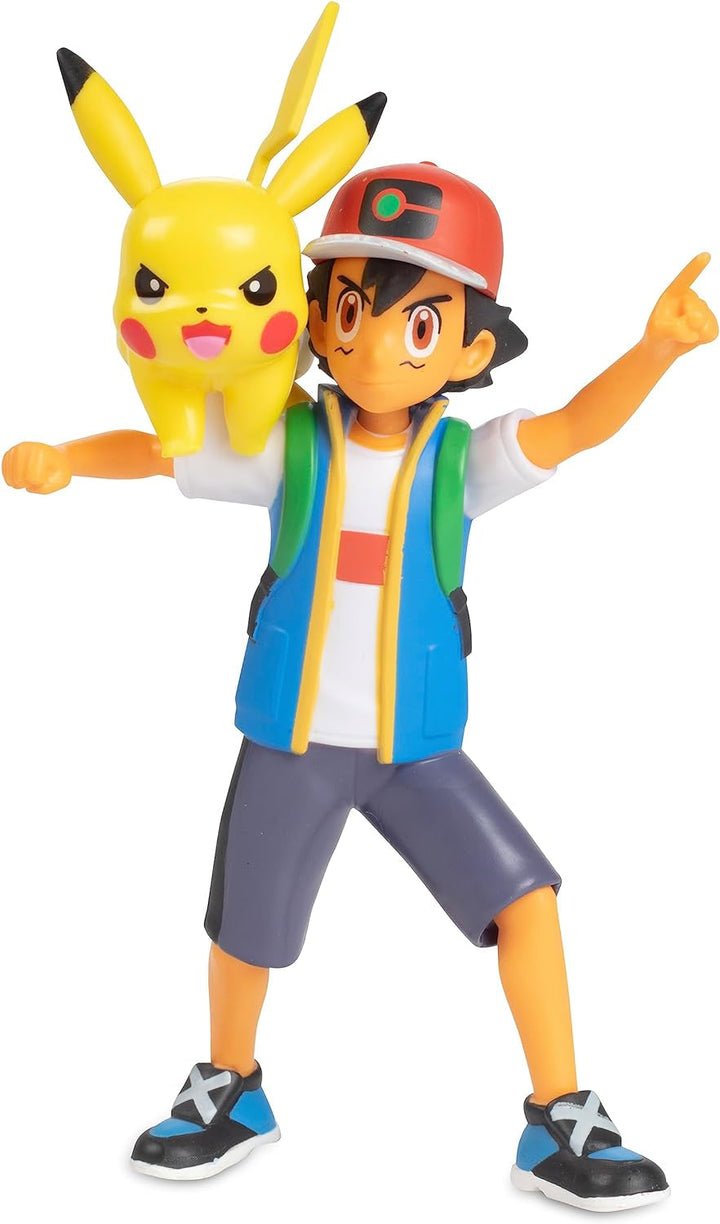 Pokémon Battle Ready! Set de figurine 6 piese - 11.4 Cm Ash & Launching Pikachu, 5.1 Cm Charmander, Rowlet, Piplup, Zorua - Licențiat oficial - Cadou de Paște pentru copii, băieți, fete Action figures Naty Shop