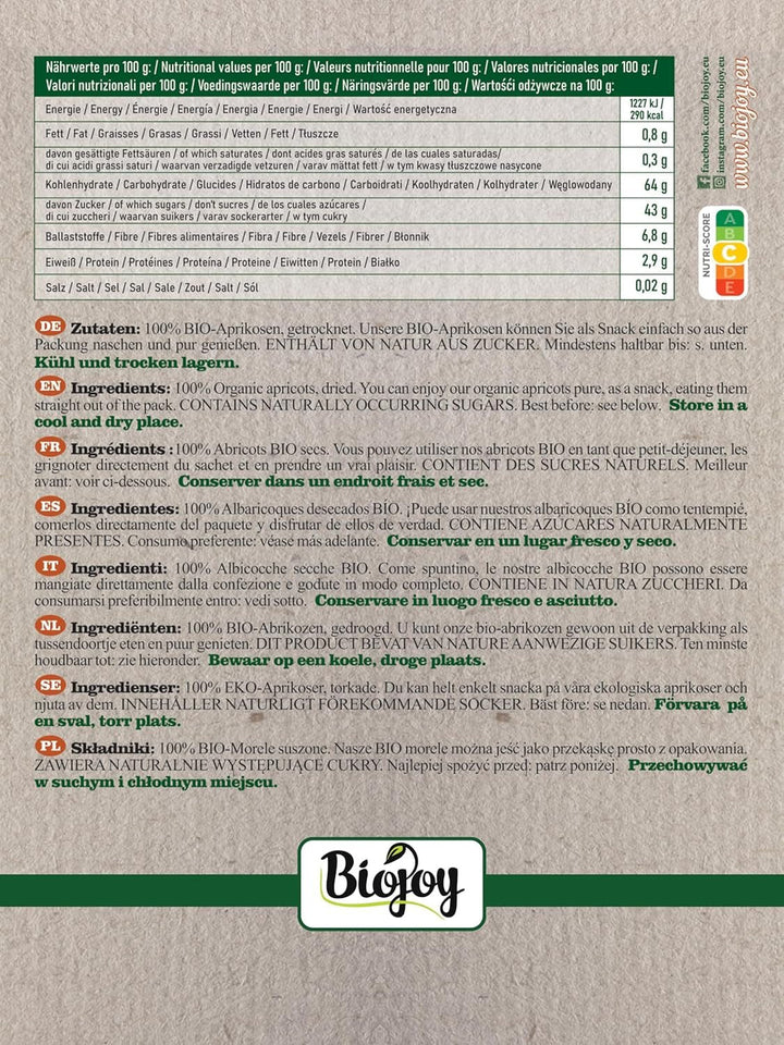 Caise uscate bio Biojoy (500 g), nesulfurate Produse deshidratate Magazinul meu