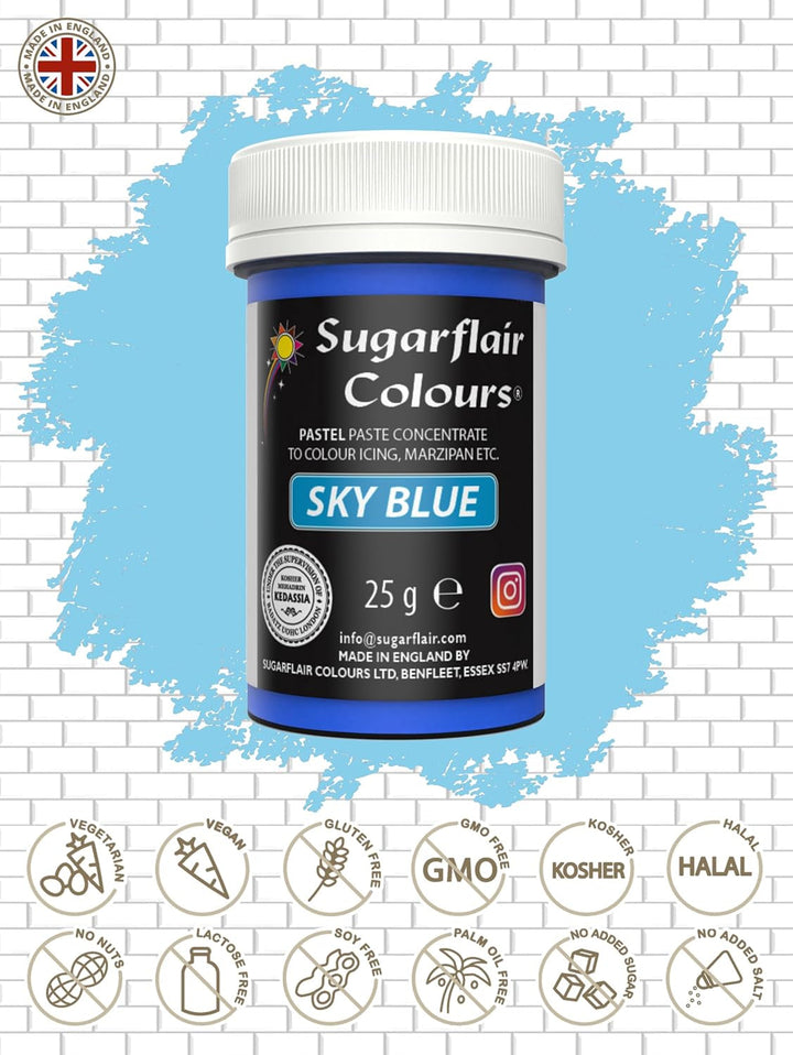 Colorant alimentar Sugarflair Paste Pastel Sky Blue, colorant alimentar pentru paste, pentru fondant și marțipan, coloranți concentrați Spectral - 25 g