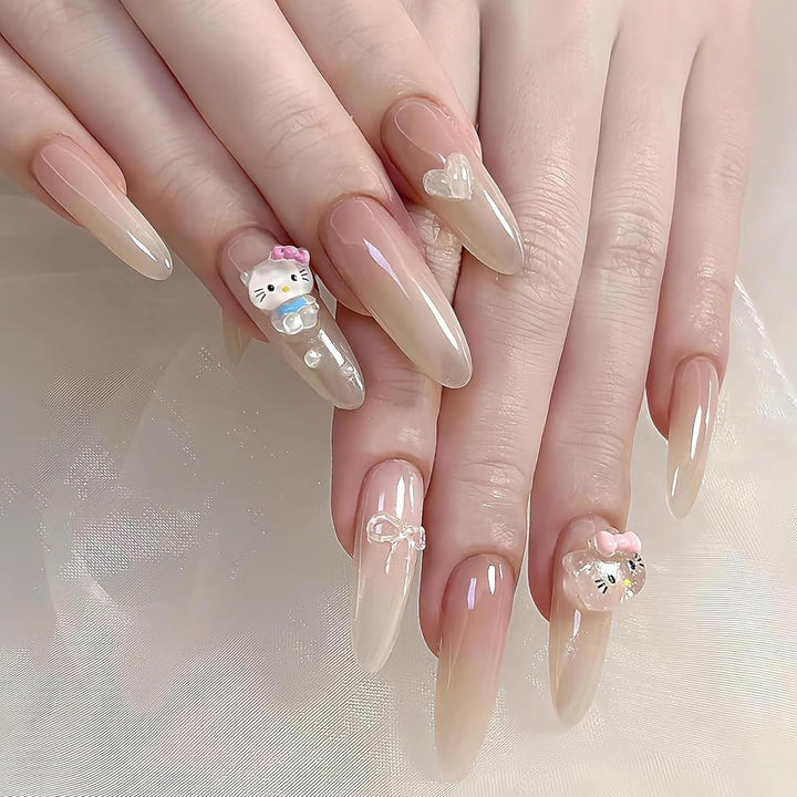 Talisoane 3D pentru unghii cu pisici, sclipici pentru unghii, paiete, talisoane pentru unghii din rășină, pietre prețioase pentru unghii, diamante pentru nail art, inclusiv stick de ceară pentru unghii cu strasuri (pisică colorată)