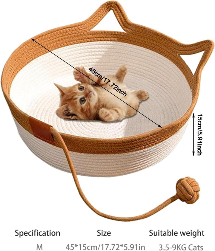 Pat pentru pisici din bumbac țesut manual cu coadă de jucărie, pliabil și respirabil (M)