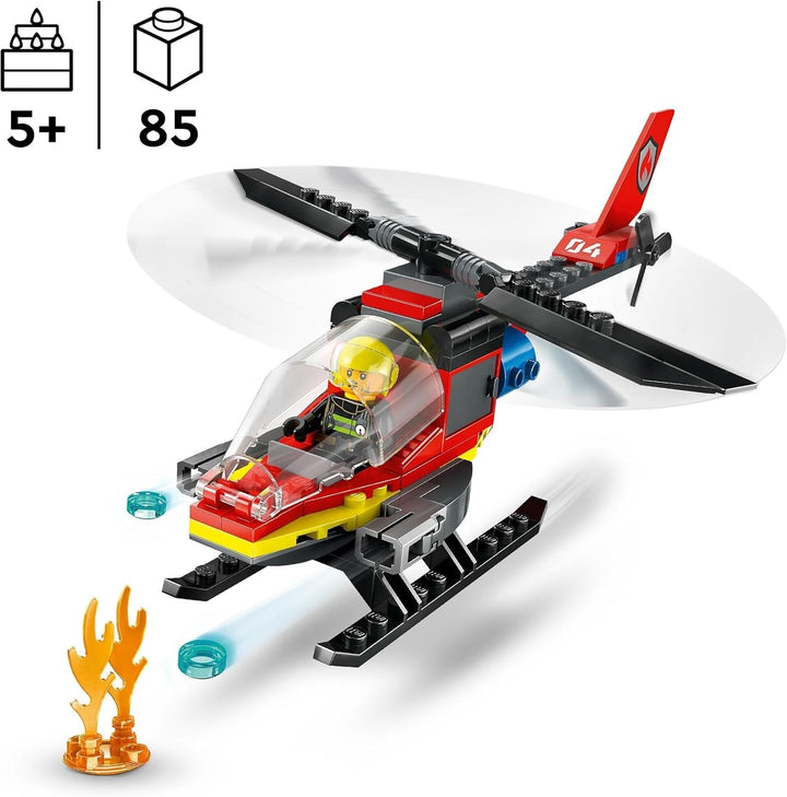 LEGO City Fire Brigade Helicopter, set cu jucărie elicopter și figurină pilot, elicopter de pompieri pentru o experiență de joc imaginativă, cadou pentru copii, băieți și fete de la 5 ani 60411 Seturi de constructie Besuche den LEGO-Store