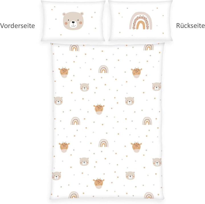 Herding Babybest Little Friends Winterbettwäsche, Kopfkissenbezug 40 X 60 Cm Mit Hoteleinschlag, Bettbezug 100 X 135Cm, Mit Reißverschluss, 100% Baumwolle/Flanell, Weiß, Twin Naty Shop