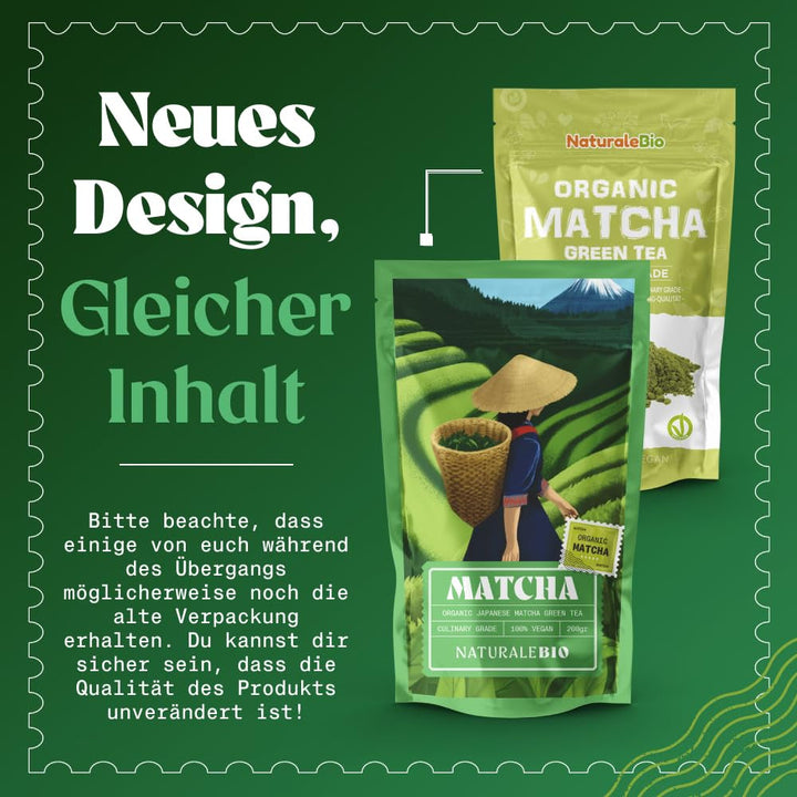 Naturalebio BIO Ceai verde pudră 100 g. Pentru gătit și coacere. Matcha japonez original. Ceai verde din Japonia, vegan, fără gluten și fără OMG. Produs organic natural.