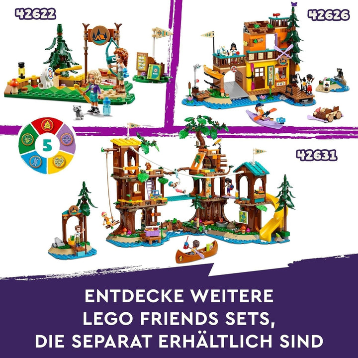 LEGO Friends Tree House At Adventure Camp, set de joacă pentru fete și băieți de la 8 ani cu 5 figurine și 5 animale, idee de cadou pentru jocuri creative, jucării sportive, casă de păpuși 42631 Seturi de constructie Besuche den LEGO-Store