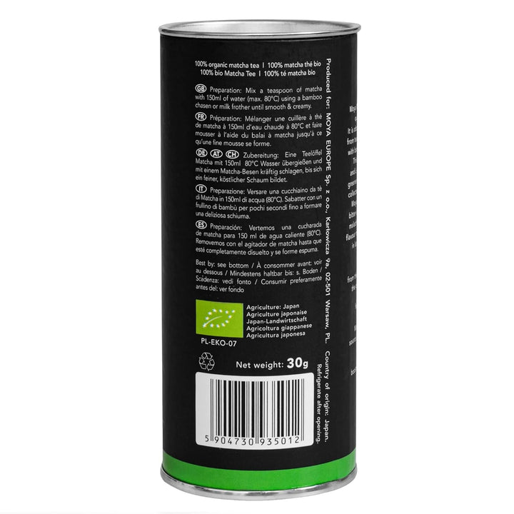 Set de ceai Moya Matcha Pudră verde organică | BIO 30G Clasa tradițională (II) | Ambalaj + bol Matcha + bătător de bambus | Set pentru prepararea Matcha