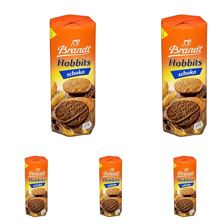 Brandt Hobbits Chocolate, pachet de 265 g - Biscuiți crocanți din cereale integrale cu fulgi de ovăz și ciocolată - Aluat crocant pentru întreaga familie - într-o ruladă practică de biscuiți