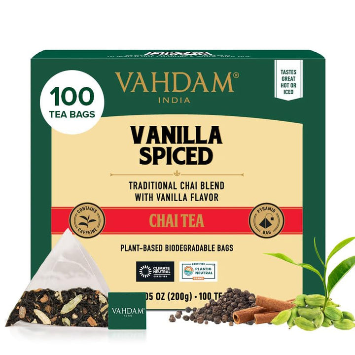 VAHDAM, ceai verde din Himalaya (100 pliculețe de ceai) 100% pur și aromat | Frunze de ceai verde natural | Vegan, fără gluten, fără lactoză | Proaspăt și direct de la sursa din India | Ceai verde