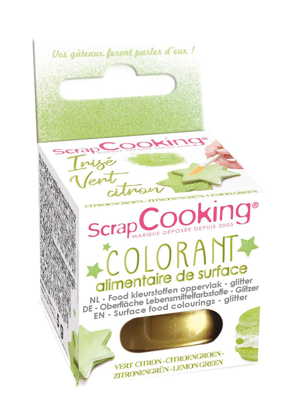 Scrapcooking - Colorant alimentar verde lime - Pudră comestibilă cu sclipici pentru suprafețe - Pentru prăjituri, fursecuri, macaroane, ciocolată și pastă de zahăr - Verde lămâie - 4087