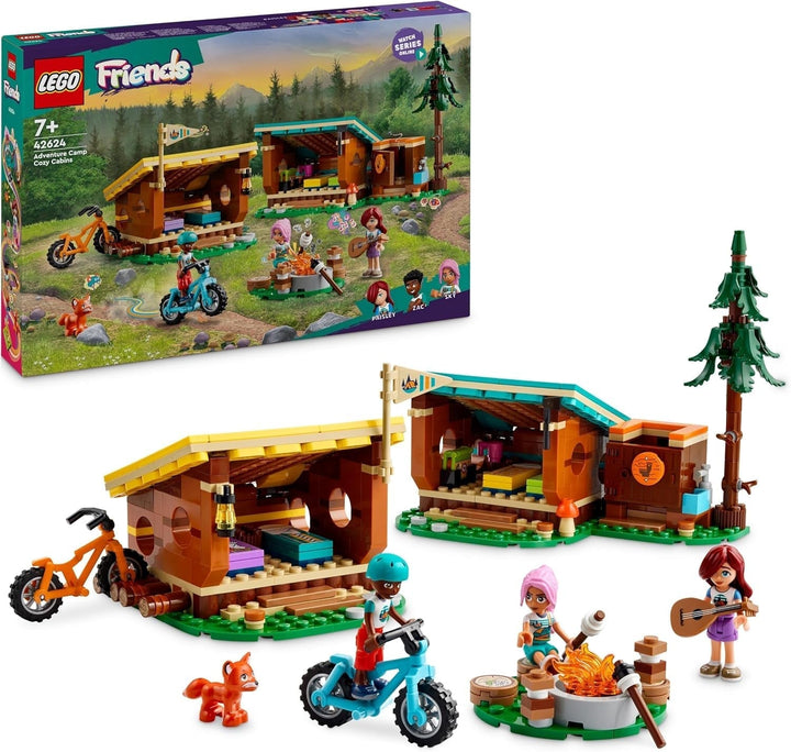 LEGO Friends Cosy Huts At Adventure Camp, Playset pentru jocuri de rol în aer liber, jucărie pentru copii pentru fete și băieți de la 7 ani cu 3 figurine și vulpe, jucărie de camping 42624 Seturi de constructie Besuche den LEGO-Store Titlu implicit