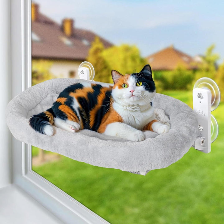 Șezlong pentru pisici: Hamac confortabil pentru fereastră, Pat pentru pisici, Șezlong pentru pervaz cu ventuze rezistente, Până la 15 kg, Hamac pentru pisici mari, Economie de spațiu și Instalare ușoară