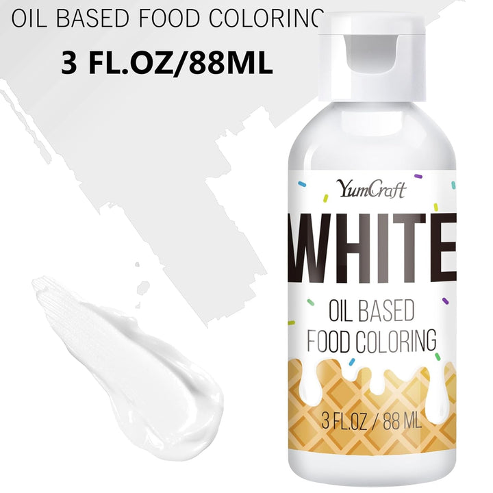 Colorant alimentar liposolubil - colorant alimentar pe bază de ulei pentru ciocolată, cremă de unt, bomboane, glazură - colorant alimentar concentrat pe bază de ulei pentru copt, gătit, fondant (alb, 88 ml)