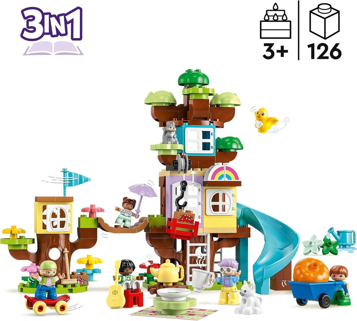 LEGO 10993 DUPLO 3-In-1 Tree House Jucărie pentru copii mici de la 3 ani, fete și băieți cu 4 figuri, animale, jucărie de construcție cu blocuri de construcție și un tobogan, jucărie educativă Seturi de constructie Besuche den LEGO-Store