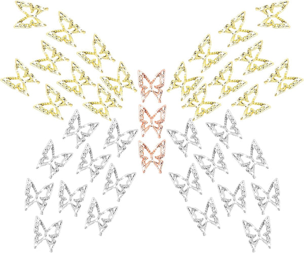 80 de bucăți de pandantive pentru unghii fluture 3D, din aliaj, formă de fluture, auriu, argintiu, strălucitoare, decorațiuni pentru unghii, accesorii pentru bijuterii pentru unghii, manichiură DIY pentru femei