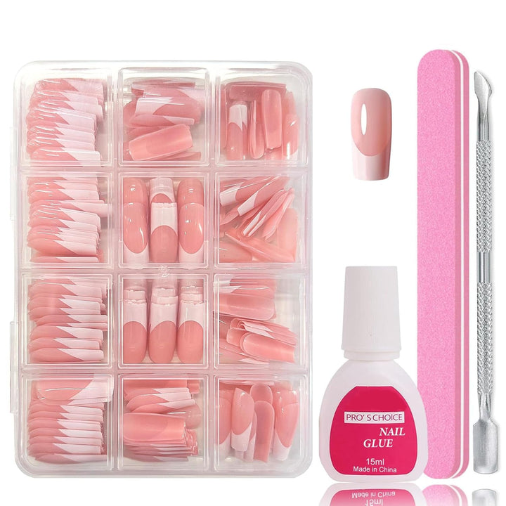 240 Stück Falsche Nägel Tips Set - Französisch Falsche Nägel Zum Aufkleben - Künstliche Nägel Medium Quadrat Ballerina Nail Art Manicure Fake Nails Für Damen Und Frauen (French Medium Ballerina)