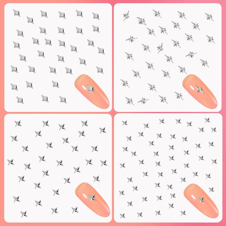 400 Stück Gold Silber Stern Nail Charms Nägel, 3D Metall Star Nagelkunst Dekorations, Star Nail Design Gemischt Größe Form Nägel Zubehör