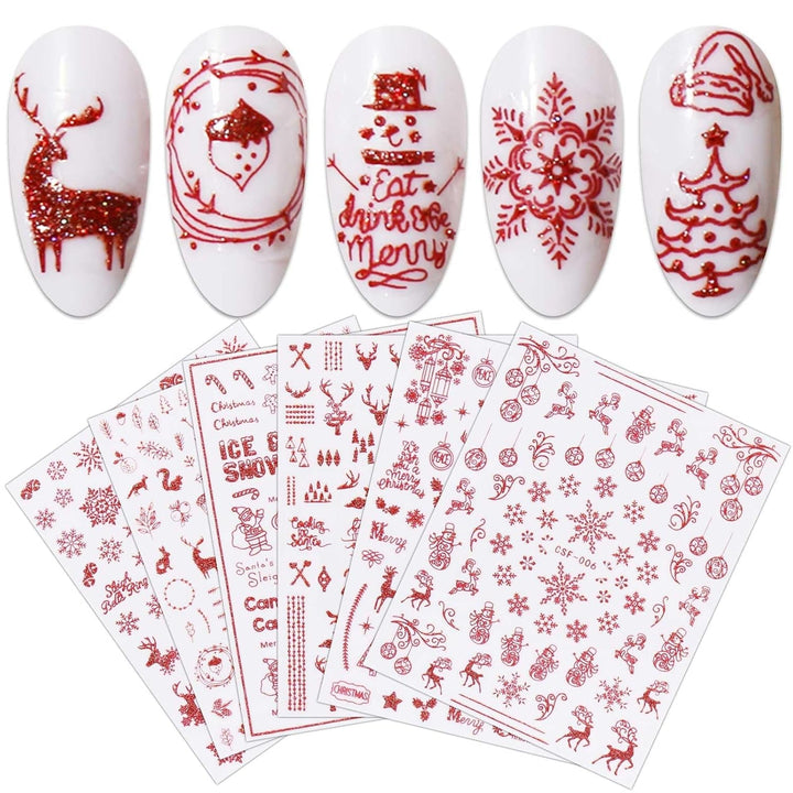 JMEOWIO Nagelsticker Weihnachten 9 Blatt Nail Art Sticker Selbstklebend Nagelaufkleber Schneeflocke Schneemann Festival Weißes Gold Dekoration Nageldesign Zubehör
