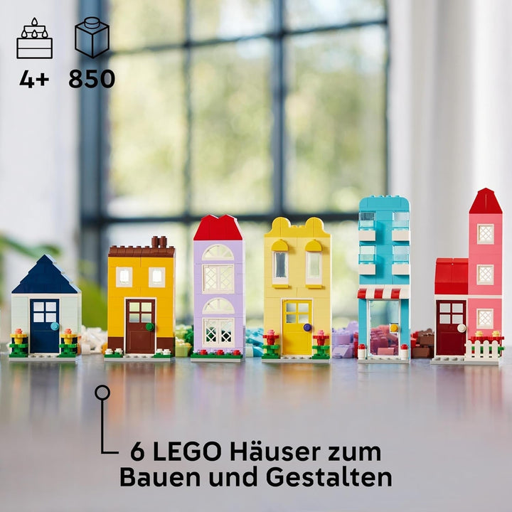 LEGO Classic Creative Houses, set de cărămizi de construcție pentru copii, jucărie de construcție cu 850 de cărămizi, jucărie de construit case cu accesorii, cadou pentru băieți și fete de la 4 ani 11035 Seturi de constructie Besuche den LEGO-Store