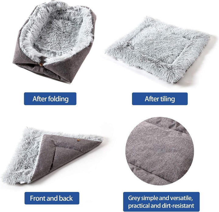 Pătură pufoasă pentru pisici, pat pentru animale de companie, loc de dormit 2 în 1, pernă pufoasă de pluș moale, canapea lavabilă pentru pisici, pat pentru animale de companie, pat pentru câini, pătură pentru pisici și câini mici (gri)