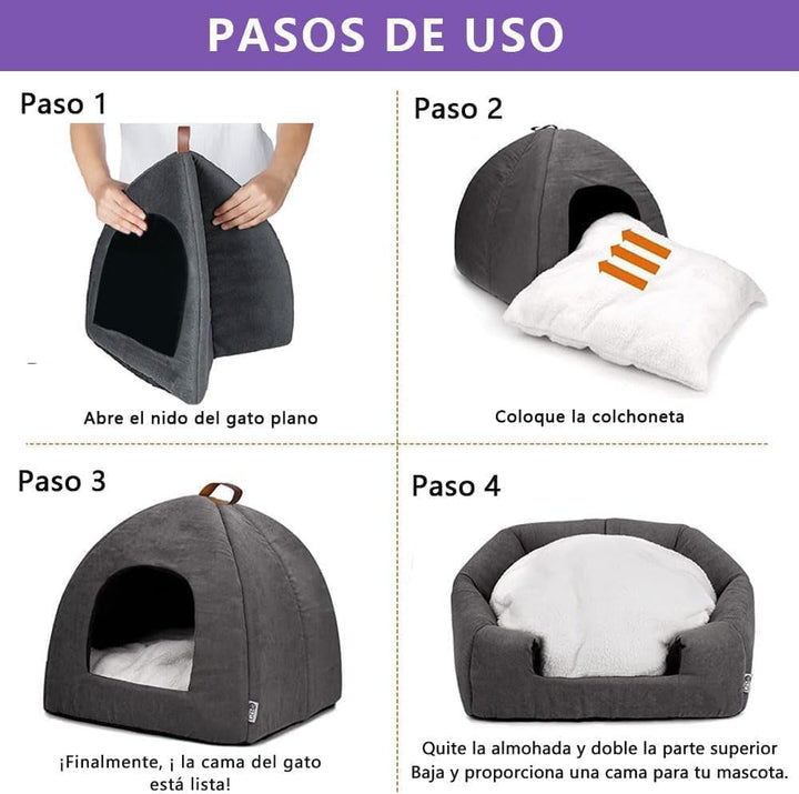 Pat pentru pisici, Peșteră moale pentru pisici, Paturi moi și calde din pluș pentru pisici, Cuib pentru pisici cu pernă interioară detașabilă și lavabilă, Gri, M