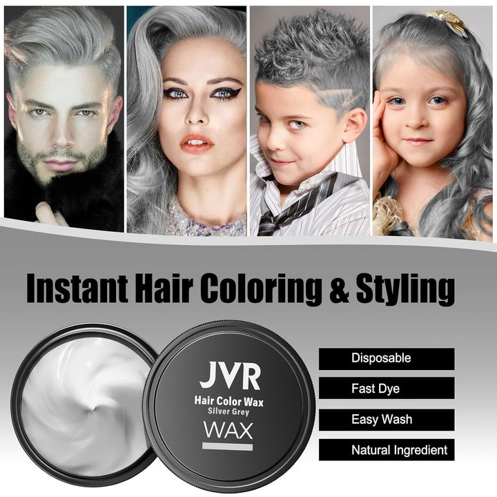 JVR Ceară de păr temporară 80g, ceară de păr lavabilă pentru copii femei bărbați, coafură naturală mată pentru petreceri, cosplay, Halloween, Crăciun, mascaradă, DIY (gri, 80g) Vopsea pentru par Naty Shop