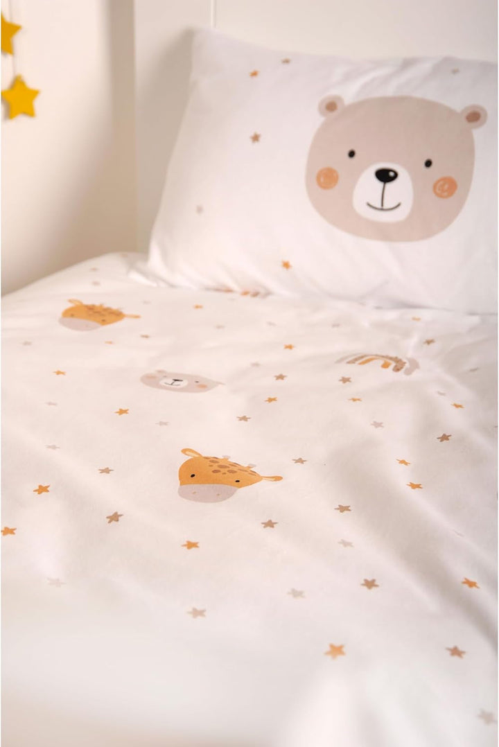 Herding Babybest Little Friends Winterbettwäsche, Kopfkissenbezug 40 X 60 Cm Mit Hoteleinschlag, Bettbezug 100 X 135Cm, Mit Reißverschluss, 100% Baumwolle/Flanell, Weiß, Twin Naty Shop
