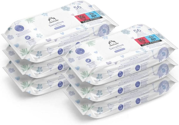 Șervețele sensibile pentru bebeluși Mama Bear, fără parfum Naty Shop 56 bucăți (pachet de 6)