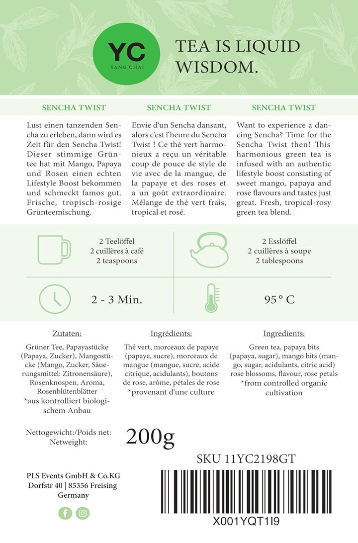 YC Yang Chai Sencha Ceai verde vrac 200 g - Ceai verde japonez cu aromă de mango și maracuja - „Sencha Twist” I 100% natural I Original din Japonia