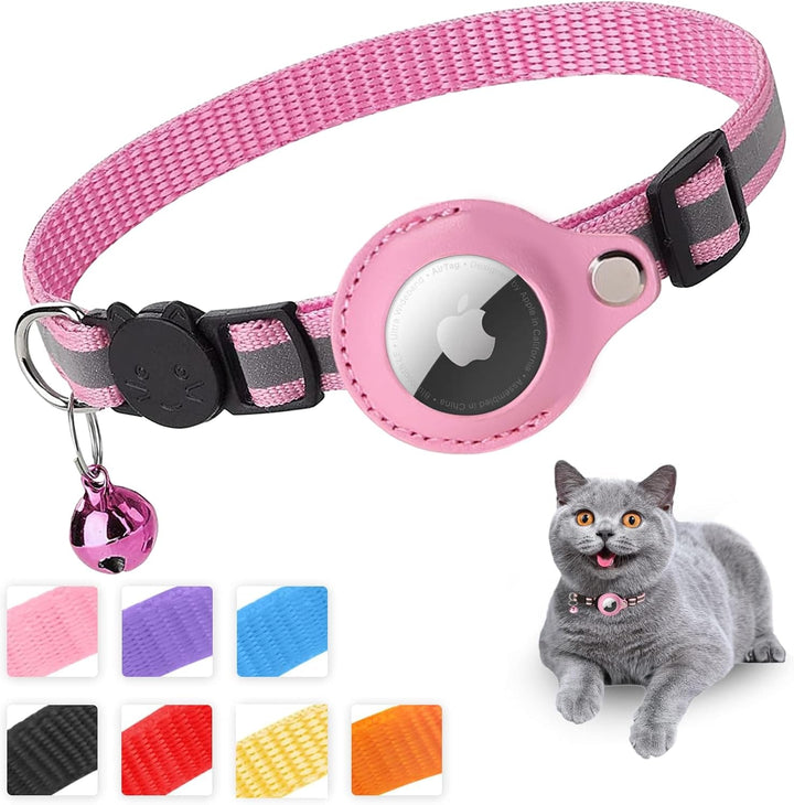 Zgardă pentru pisici Mouyou Airtag, zgardă reflectorizantă din nailon moale cu clopoțel și încuietoare de siguranță, zgardă de urmărire pentru pisici cu suport, husă Airtag reglabilă de la 22-34 cm, albastru