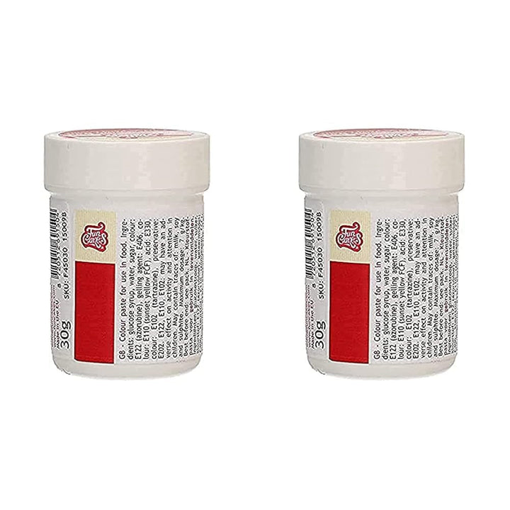 Colorant alimentar concentrat Funcakes Paste Colorant Roșu de Crăciun; pentru aluat, cremă, fondant, marțipan, aluat, pastă de modelat și pastă de flori. Halal și Kosher. 30 g (Pachet de 2)
