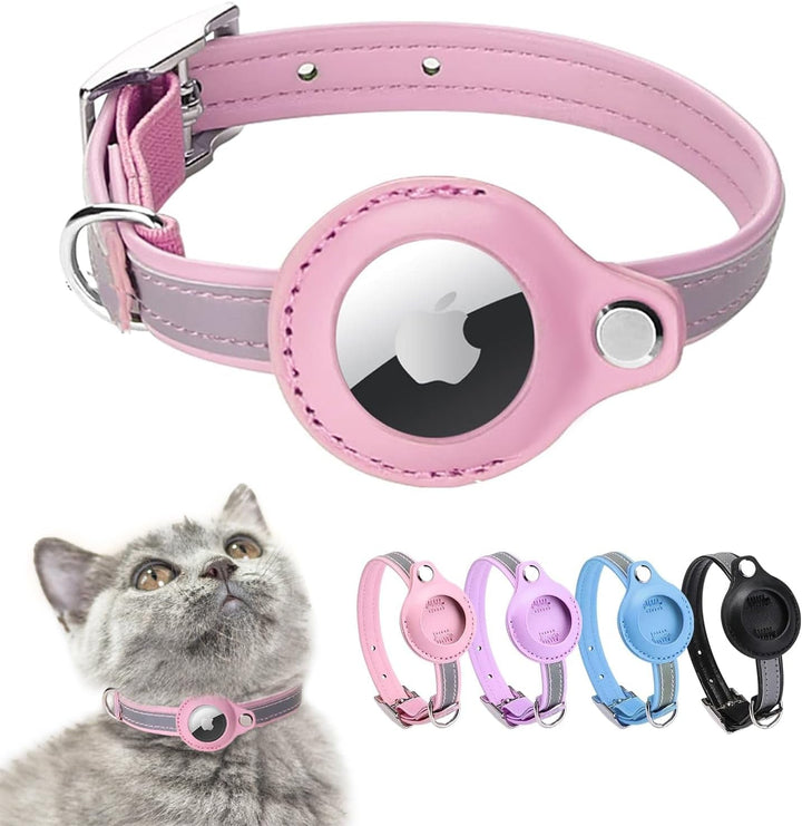 Zgardă pentru pisici Mouyou Airtag, zgardă reflectorizantă din nailon moale cu clopoțel și încuietoare de siguranță, zgardă de urmărire pentru pisici cu suport, husă Airtag reglabilă de la 22-34 cm, albastru