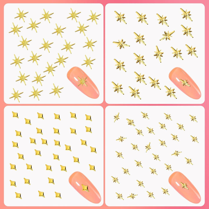 400 Stück Gold Silber Stern Nail Charms Nägel, 3D Metall Star Nagelkunst Dekorations, Star Nail Design Gemischt Größe Form Nägel Zubehör