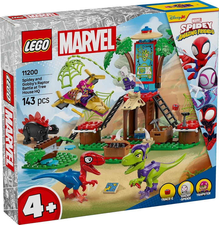 LEGO Marvel Showdown at the Treehouse: Spidey-Rex Vs. Gobby-Raptor, Set de construit și jucat cu dinozauri, cadou cu dinozauri de jucărie pentru băieți și fete cu vârsta peste 4 ani, Spidey și super prietenii săi 11200 Seturi de constructie Besuche den LEGO-Store