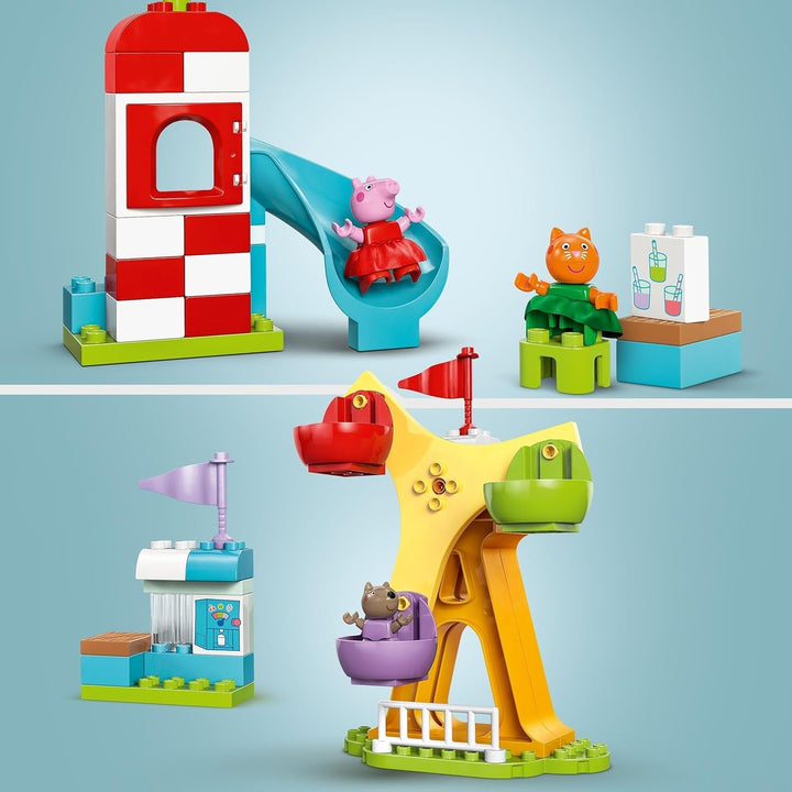LEGO DUPLO Peppa Wutz Fairground - Jucării pentru copii și jucării pentru abilități motorii pentru vârsta de 2+ - Jocuri preșcolare cu roată mare, tobogan și 3 figuri, inclusiv Mollie Kitty și Klausi Kläff - Cadou pentru copii 10453 Seturi de constructie Besuche den LEGO-Store